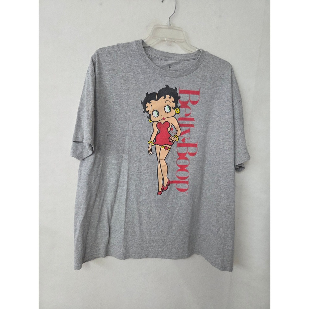 Betty Boop Graphic T-Shirt Mens XXL Gray Short Sleeve Cotton Blend Retro Tee Y2K